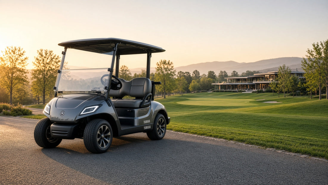 Modern Yamaha golf cart featured at a premium golf course, highlighting youthful design, lifestyle appeal, and next-generation fleet positioning.
