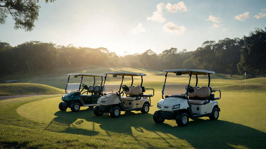 Explore the history and evolution of leading golf cart brands, including Club Car, E-Z-GO, and Yamaha, in a professional golf course setting.
