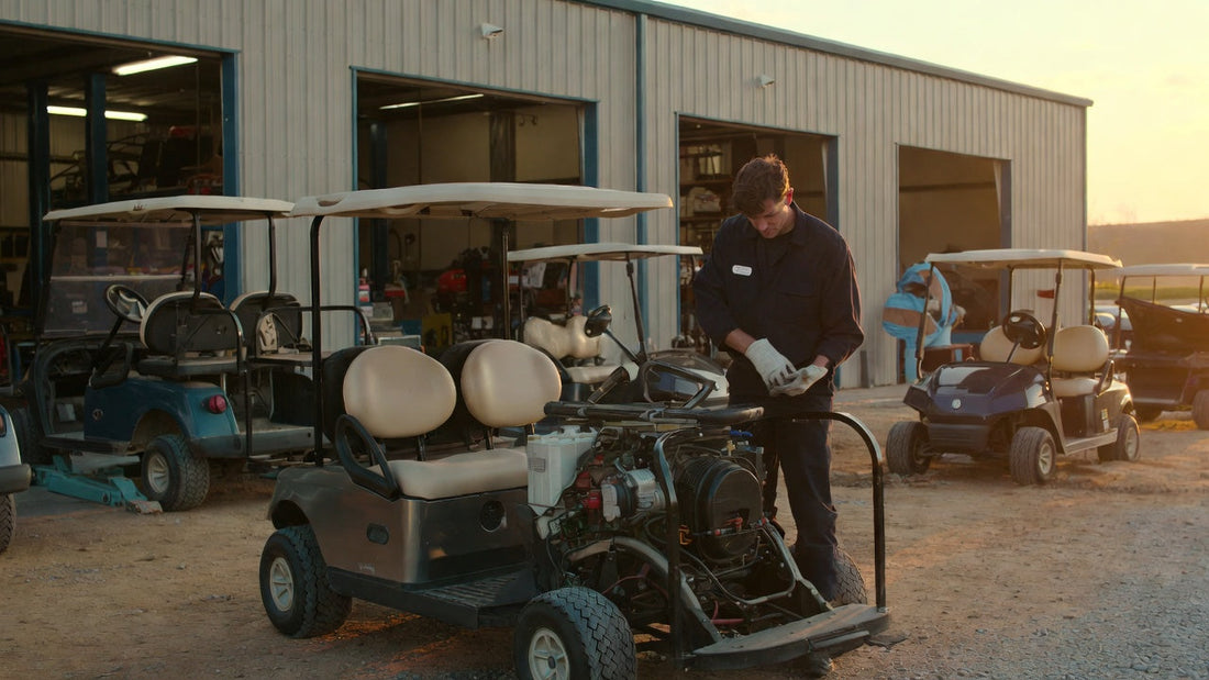 Veteran golf cart technician in a service bay, revealing the real-world perspective behind fleet durability decisions.
