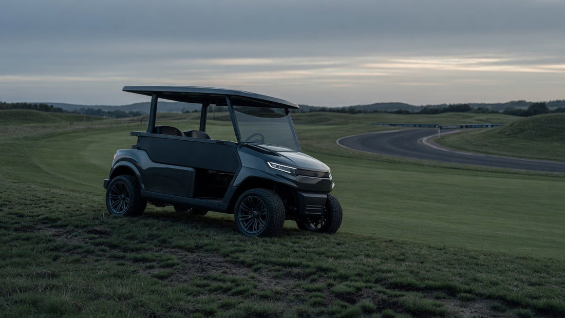 A realistic featured image showing how race-inspired engineering principles influence modern golf cart design and on-course performance.