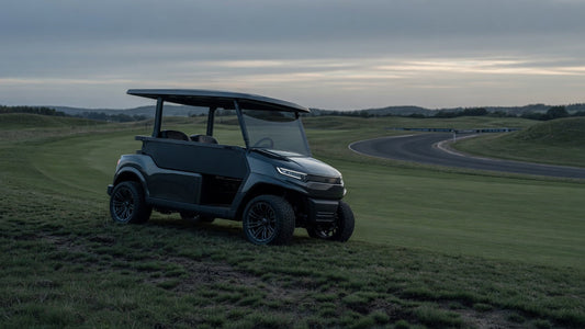 A realistic featured image showing how race-inspired engineering principles influence modern golf cart design and on-course performance.