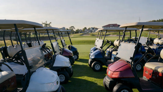 Five-year comparison of golf cart fleet condition on a professional golf course, highlighting visible wear and long-term durability differences.